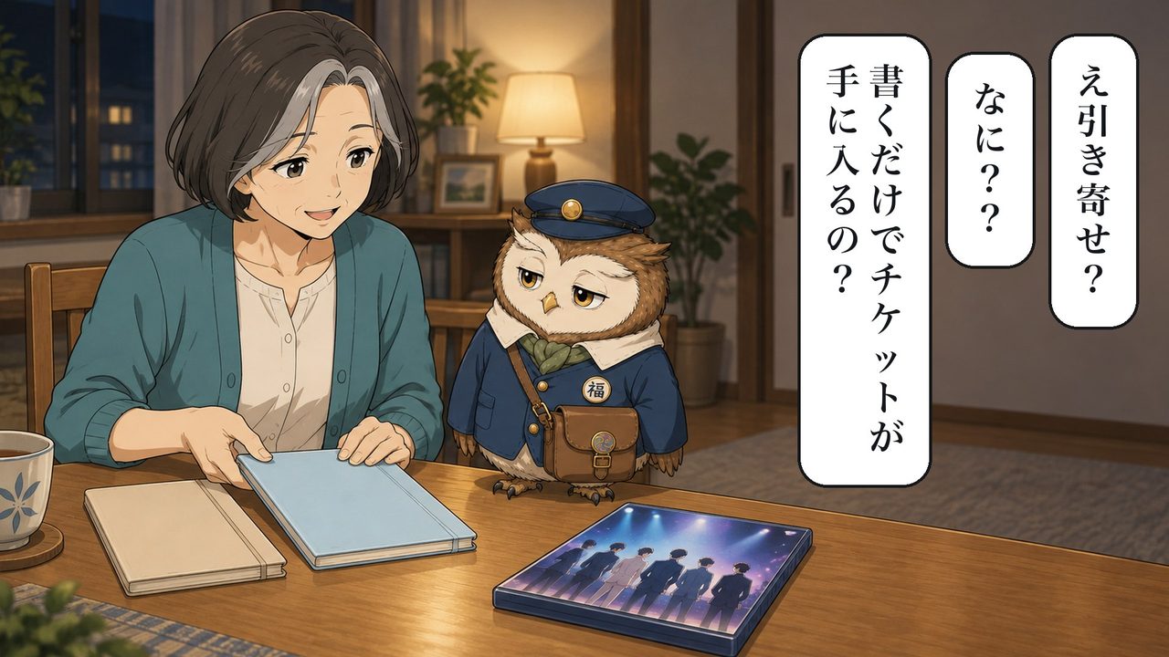 春子「え、引き寄せ?なに??書くだけでチケットが手に入るの?」