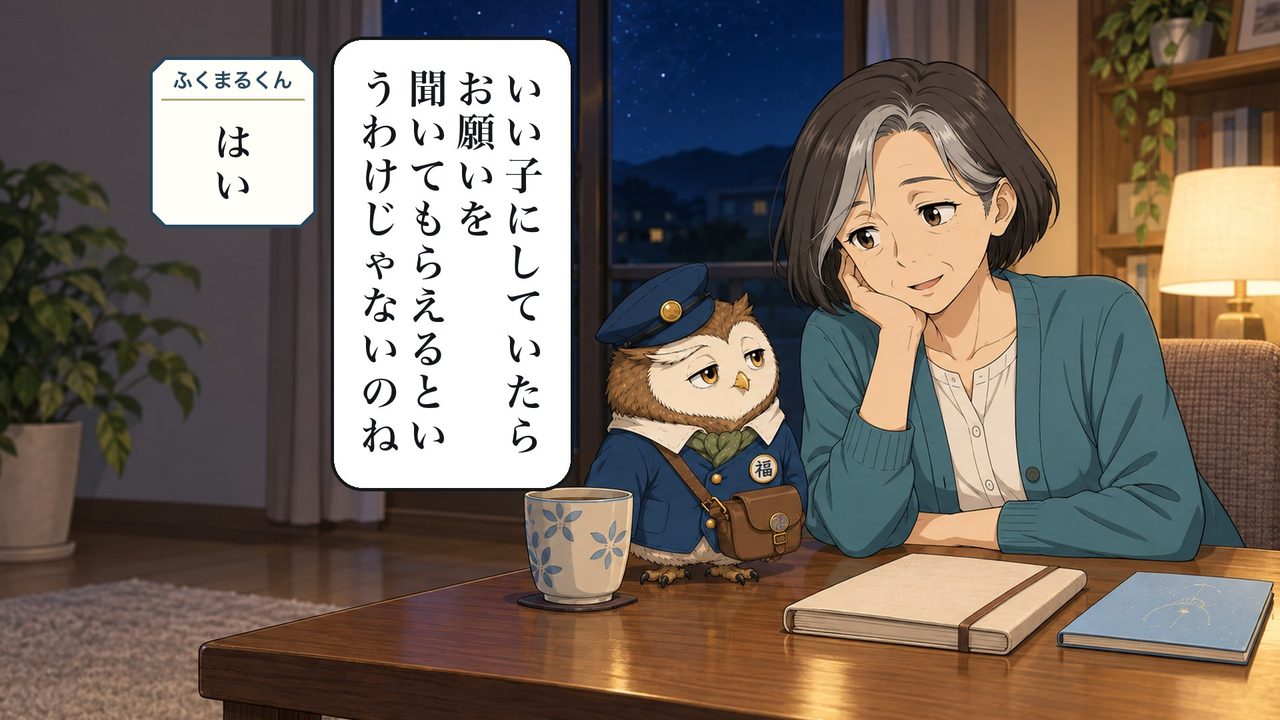 春子「いい子にしていたら、お願いを聞いてもらえる、というわけじゃないのね」 ふくまるくん「はい」