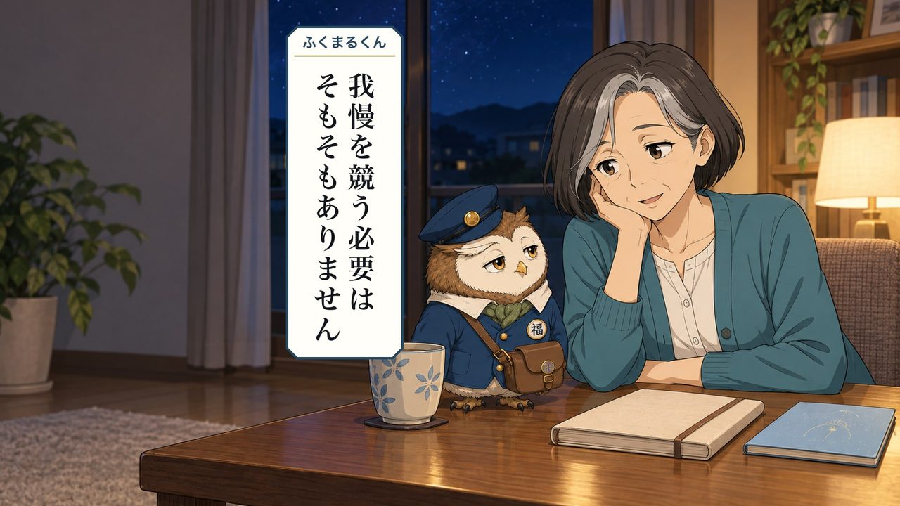 ふくまるくん「我慢を競う必要はそもそもありません」